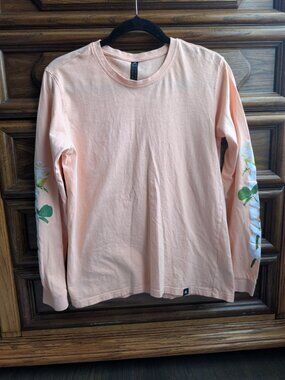 Adidas Women`s Logo Floral T-shirt Long Orange Sleeve Size L